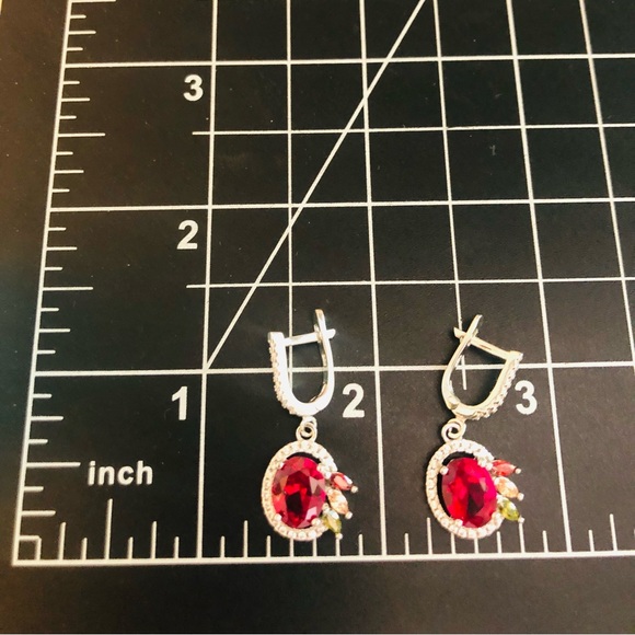 Beautiful Silver Ruby Peridot Citrine Earrings - Picture 5 of 17